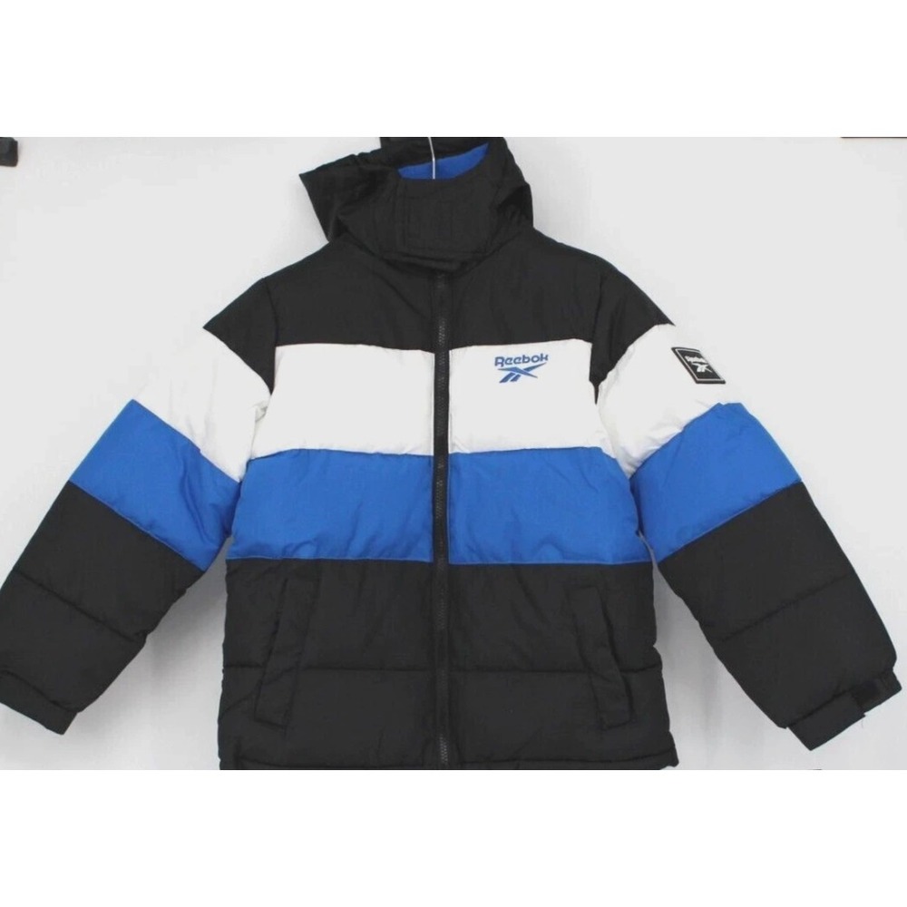 REEBOK COLORBLOCK HOODED PUFFER COAT BLUE FLEECE KIDS SIZE 5-6 b Retails‎ $85